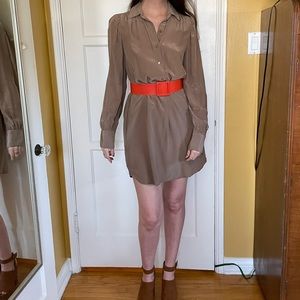 Brown silk shirt dress